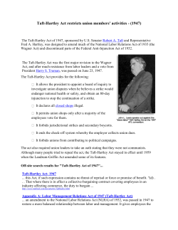 Taft-Hartley Act restricts union members` activities