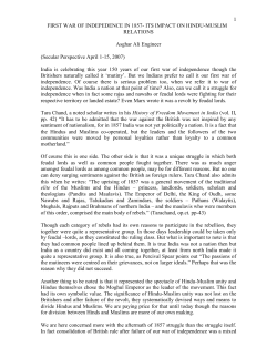 first war of indepedence in 1857- its impact on hindu