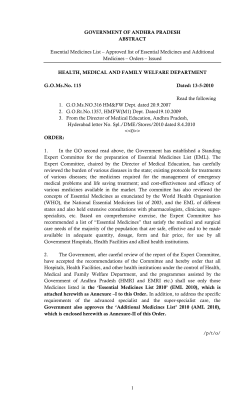 1 GOVERNMENT OF ANDHRA PRADESH ABSTRACT Essential