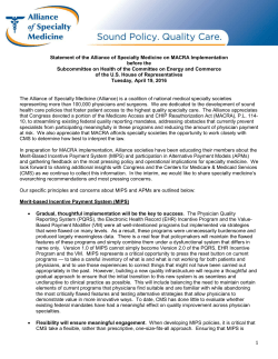 Alliance of Specialty Medicine MACRA statement to House Energy