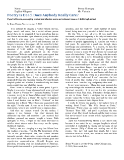 Poetry Is Dead. Does Anybody Really Care?