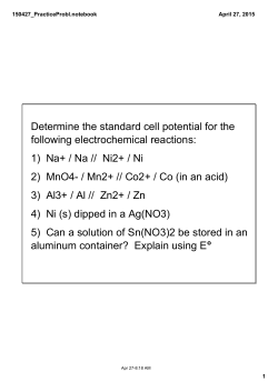 Determine the standard cell potential for the following