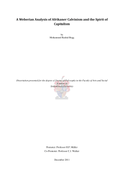 A Weberian Analysis of Afrikaner Calvinism and the Spirit of