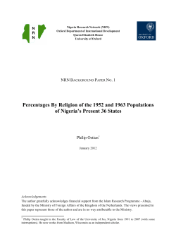 Percentages By Religion of the 1952 and 1963 Populations of