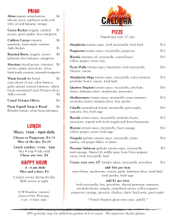 PiZZe Primi Lunch Happy Hour