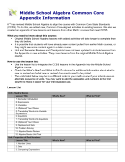 Middle School Algebra Common Core Appendix Information