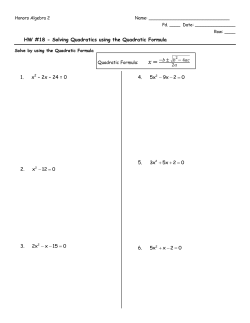 HW #18 - Solving Quadratics using the Quadratic Formula 1. x2 &ndash; 2x