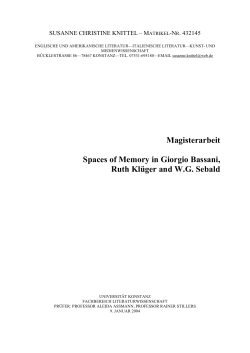 Magisterarbeit Spaces of Memory in Giorgio Bassani, Ruth Kl&uuml;ger