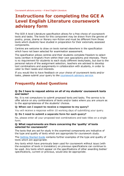 Coursework advisory service for A level English Literature