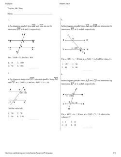 1. In the diagram, parallel lines and are cut by t