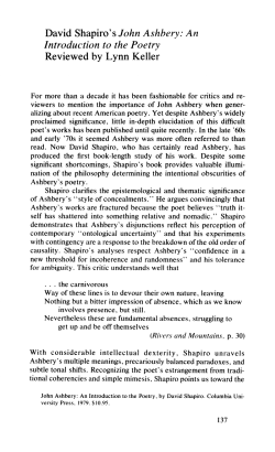 John Ashbery: An Introduction to the Poetry</article