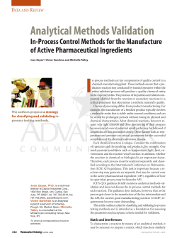 Analytical Methods Validation In-Process Control Methods for the