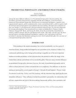Presidential Personality and Policymaking: Foreign Policy