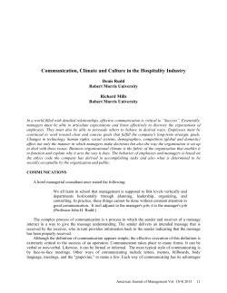 Communication, Climate and Culture in the Hospitality Industry