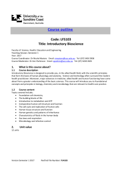 LFS103 Course Outline Semester 1, 2017
