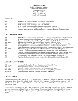 THOMAS H. COX Box 2239, Department of History Sam Houston