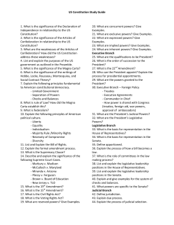 US Constitution Study Guide 1. What is the significance of the