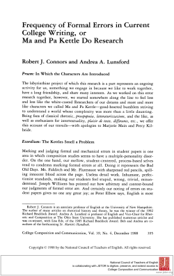 The Frequency of Formal Error in Student Writing