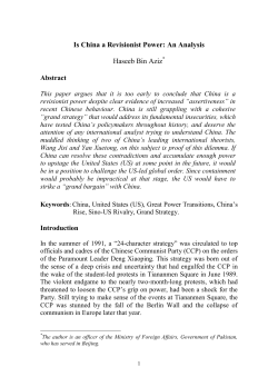 Is China a Revisionist Power: An Analysis Haseeb Bin Aziz
