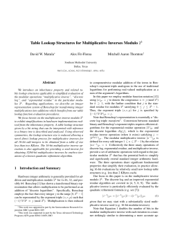 Table Lookup Structures for Multiplicative Inverses