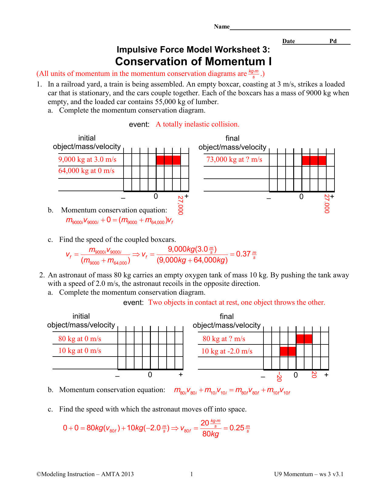 Impulsive Force Model Worksheet 1 Qualitative Impulse Momentum