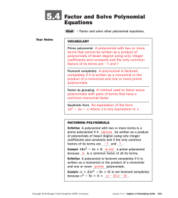 5.4 Factor and Solve polynomial Equations
