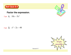 10 pts possible Factor the expression. 1. 10x &ndash; 5x2 2. x2 &ndash; 2x &ndash; 48