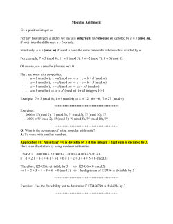 Modular Arithmetic Fix a positive integer m. For any two integers a