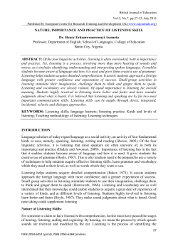 NATURE, IMPORTANCE AND PRACTICE OF LISTENING SKILL Dr