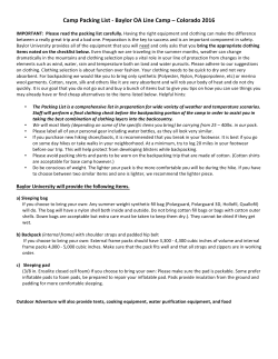 Camp Packing List - Baylor University