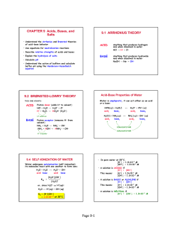 Page 9-1 CHAPTER 9 Acids, Bases, and Salts 9.1 ARRHENIUS