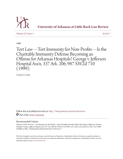 Tort Law&mdash;Tort Immunity for Non-Profits&mdash;Is the Charitable Immunity