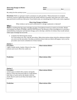 Observing Changes in Matter Name: Chemistry Date: Per: My role(s