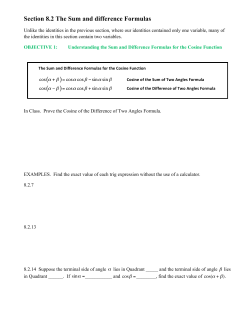 Section 8.2 The Sum and difference Formulas