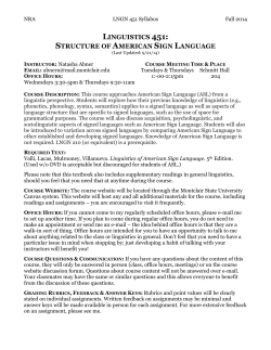 linguistics 451: structure of american sign language