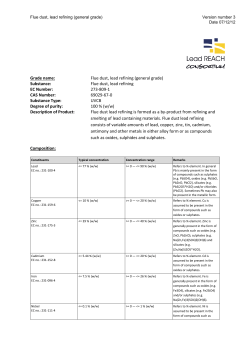 Grade name: Flue dust, lead refining (general grade) Substance
