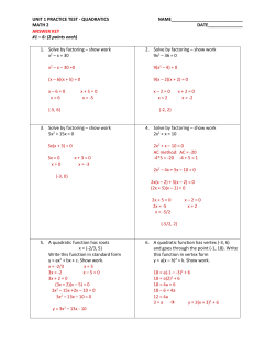 UNIT 1 PRACTICE TEST - QUADRATICS