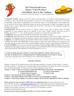 2017 Fiesta Parade Form Theme: “Cinco De Mayo” SATURDAY