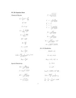 PC 251 Equation Sheet Classical Physics K = 1 2 mv2 = p2 2m p
