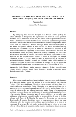 THE DOMESTIC SPHERE IN ATTIA HOSAIN`S SUNLIGHT ON A