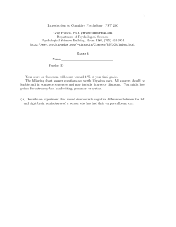 Introduction to Cognitive Psychology: PSY 200