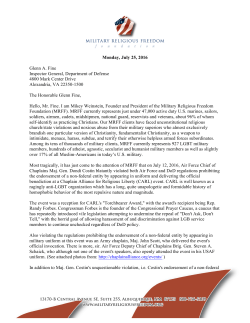 Monday, July 25, 2016 - Military Religious Freedom Foundation