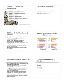Chapter 13: Gender and Development 13.1 Gender Stereotypes