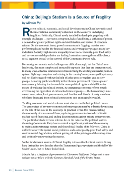 China: Beijing`s Statism Is a Source of Fragility