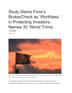 Study Slams Finra`s BrokerCheck as `Worthless` in Protecting
