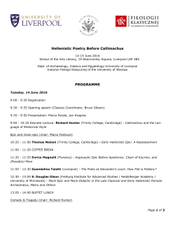Hellenistic Poetry Before Callimachus PROGRAMME