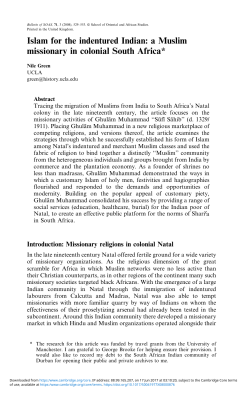 Islam for the indentured Indian: a Muslim missionary in colonial
