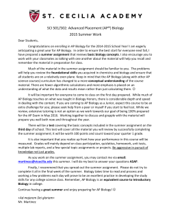 SCI 501/502: Advanced Placement (AP®) Biology 2015 Summer Work