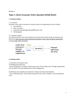 Topic 1: Basic Economic Order Quantity (EOQ) Model