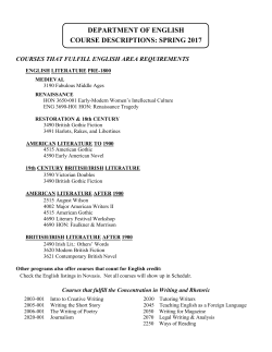 DEPARTMENT OF ENGLISH COURSE DESCRIPTIONS: SPRING